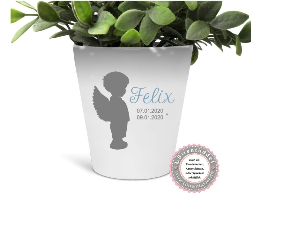 stiller Blumentopf - Vase kleiner Engel Mädchen Junge Name Sternenkind Trauer  Grab, Urnengrab, Abschied, Friedhof....von Lüttentüddel®